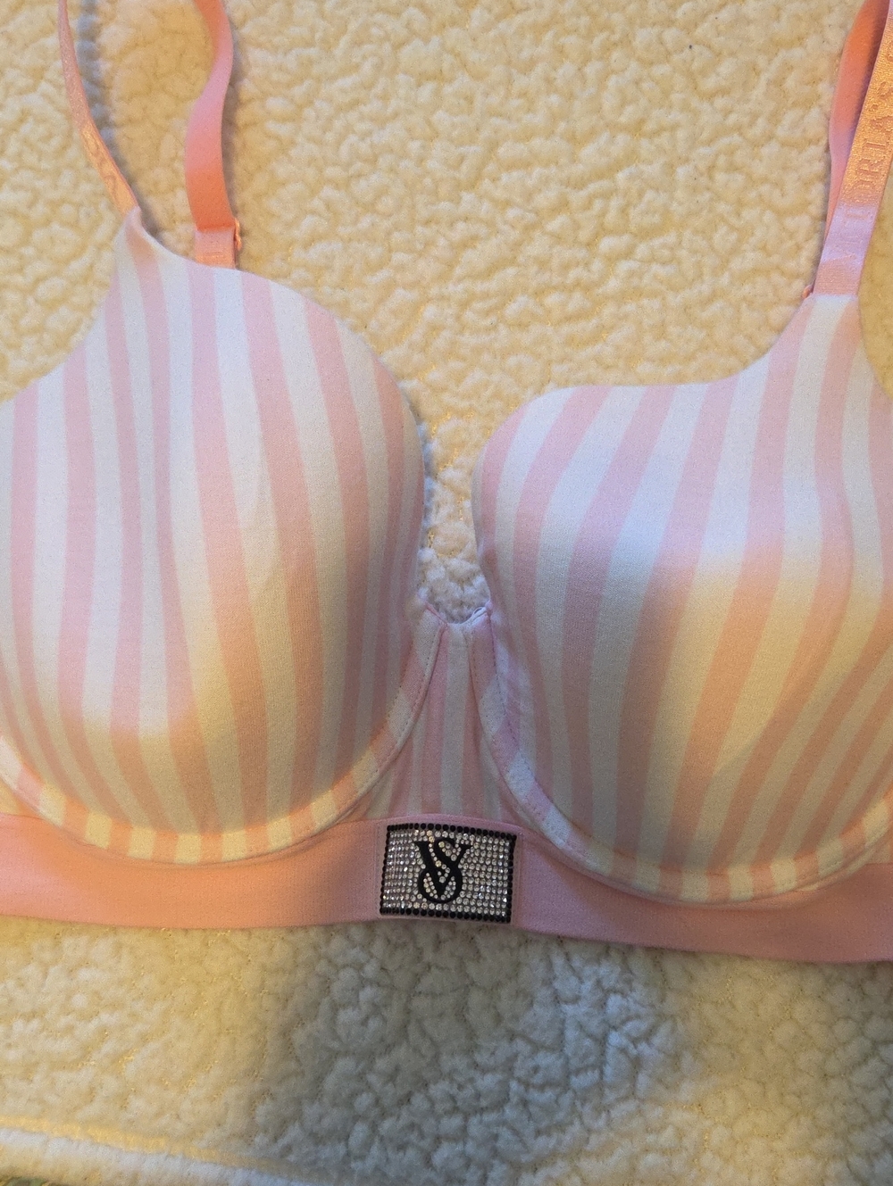 Victoria's Secret Pink & White Striped Molded T-Shirt Bra with Logo Accent